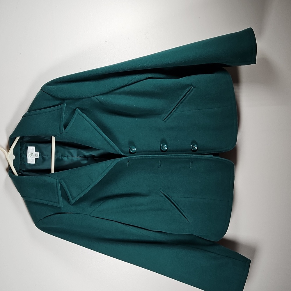 Studio Works Short Pea Coat Kelly Green Button Up SZ 12 Preppy Academia Classic